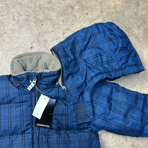 London Fog Blue Plaid Kids Puffer Jacket Removable Hood Size 5 NEW NWT - Picture 5 of 6